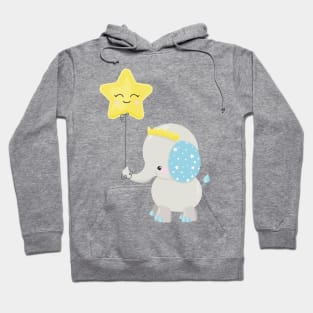 Cute Elephant, Elephant With Balloon, Crown, Star Hoodie